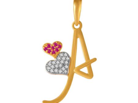 14k  a  Letter Double Hearts Gold  Pendent With Purple Stone Online now