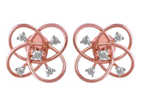 14KT (585) Rose Gold & Diamond Unique Intertwined Design Stud Earrings Discount