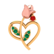 22k Floral Motif Heart-themed Green & Red Stone Studded Gold Pendant Supply