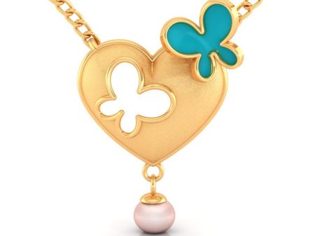 22k Heart-shaped Gold Necklace With Butterflies And A Pearl Drop Online