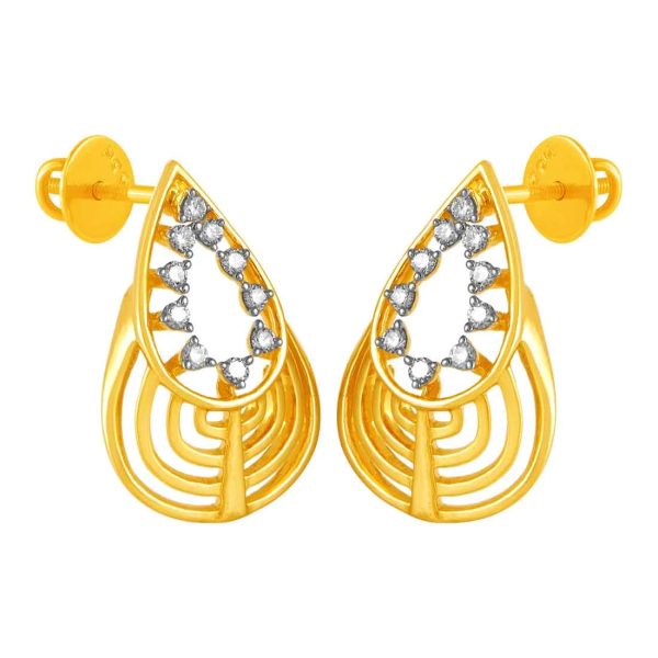 14KT (585) Yellow Gold & Diamond  Drop Shape Earrings Hot on Sale