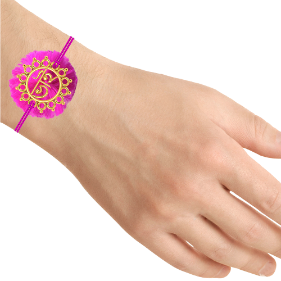 22k Gold Rakhi With Floral Design, Dark Pink Threads And  bhai  Written On It Online Hot Sale