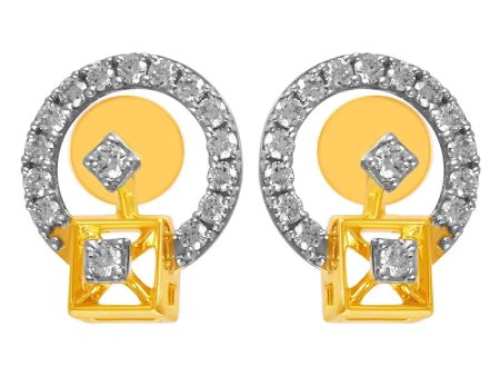 14KT (585) Yellow Gold & Diamond Circular Design Stud Earrings Sale