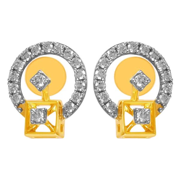 14KT (585) Yellow Gold & Diamond Circular Design Stud Earrings Sale