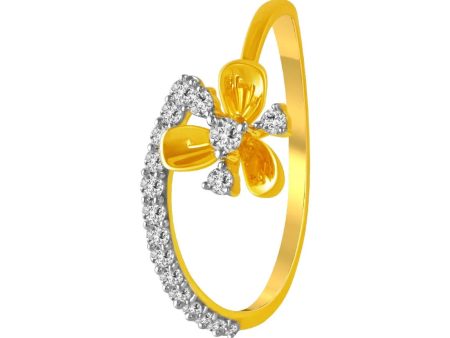 14K Diamond-studded Gold Ring With Floral Piece In The Centre Online