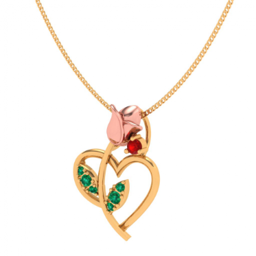 22k Floral Motif Heart-themed Green & Red Stone Studded Gold Pendant Supply