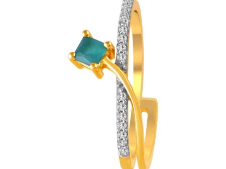 14K Diamond-studded Gold Ring With A Green-stoned Floral Design In The Centre For Cheap