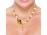 Exquisite 22k Gold & Pearl Necklace With Peacock Feather Detailing For Discount