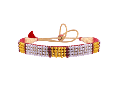 22k Graceful Tushi Gold & Pearl Choker With Red Beads For Sale