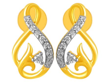 14KT (585) Yellow Gold & Diamond Gorgeous Curved Structures Stud Earrings For Cheap