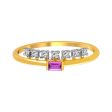 14K Diamond-studded Gold Ring With A Pink Rectangular Stone Set In The Centre on Sale