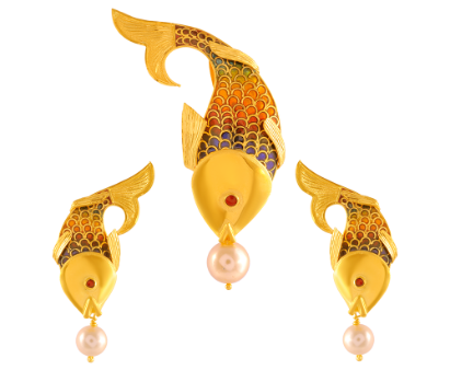 Aquatic 22k Gold Jewellery Set In Fish Shape Adorned With A Pearl Sale