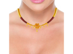 22k Flower Shaped Choker Necklace With A Dash Of Maroon Design. Fashion