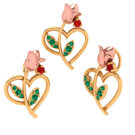 22k Floral Motif Heart-themed Green & Red Stone Studded Gold Pendant Supply