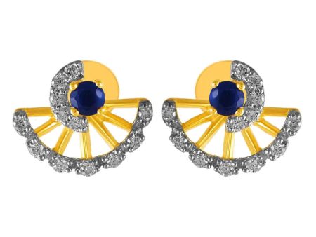 14KT (585) Yellow Gold & Diamond With Blue Stone Stud Earrings Online Sale