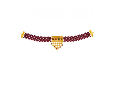 22k Choker Necklace With Maroon Beads And Meenakari Work Supply