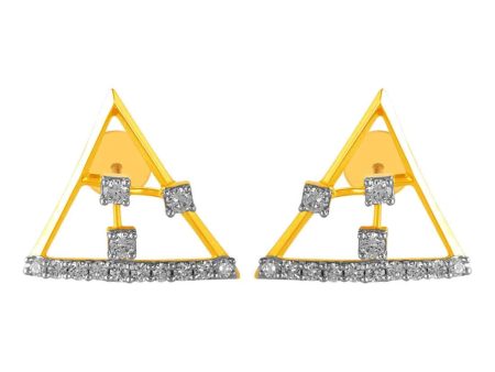 14KT (585) Yellow Gold & Diamond Triangle Shaped Stud Earrings Hot on Sale