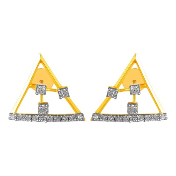 14KT (585) Yellow Gold & Diamond Triangle Shaped Stud Earrings Hot on Sale