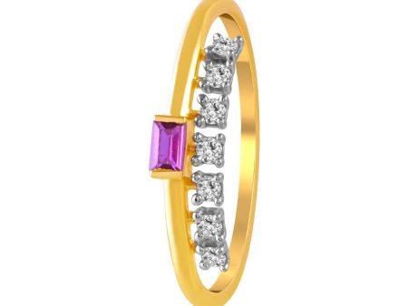 14K Diamond-studded Gold Ring With A Pink Rectangular Stone Set In The Centre on Sale