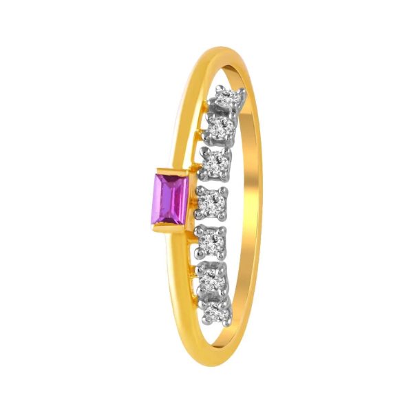 14K Diamond-studded Gold Ring With A Pink Rectangular Stone Set In The Centre on Sale