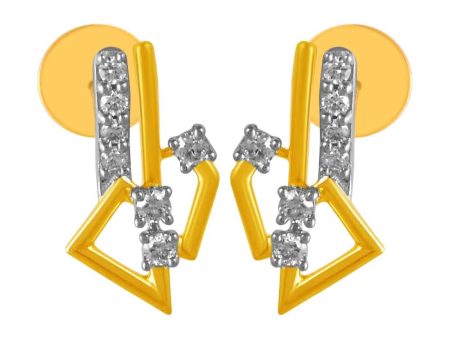 14KT (585) Yellow Gold & Diamond geometric Design Stud Earrings Online now