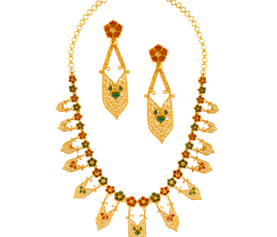 22k Jewellery Set With Green And Maroon Minakari Work Sale