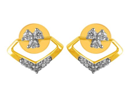 14KT (585) Yellow Gold & Diamond Unique Shaped Stud Earrings For Discount