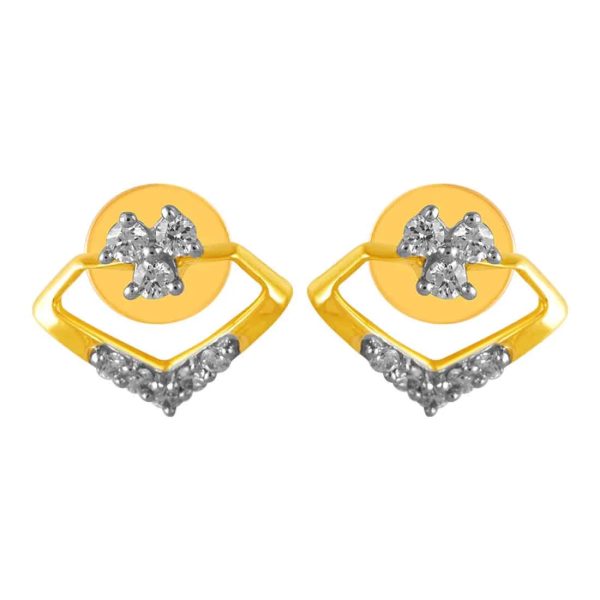 14KT (585) Yellow Gold & Diamond Unique Shaped Stud Earrings For Discount