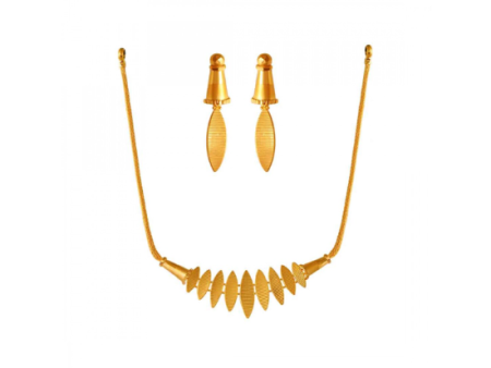 22k Gold Minimal Statement Necklace And Earrings Set With Geometric Design Supply