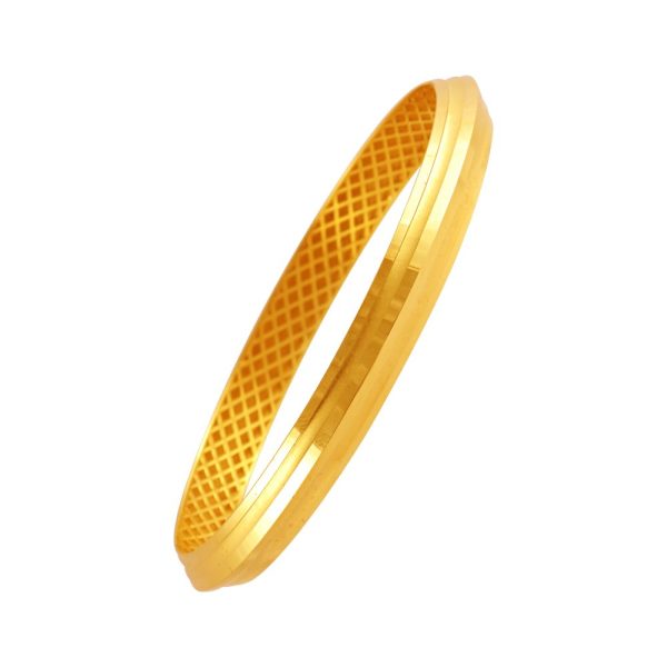 14KT (585) Yellow Gold Textured Finished Men’s Kada With Elegant Cut-out Design (Size 19) Hot on Sale