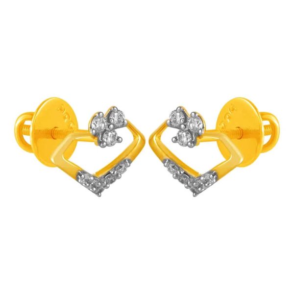 14KT (585) Yellow Gold & Diamond Unique Shaped Stud Earrings For Discount