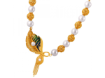 Exquisite 22k Gold & Pearl Necklace With Peacock Feather Detailing For Discount