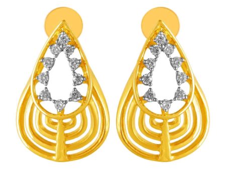 14KT (585) Yellow Gold & Diamond  Drop Shape Earrings Hot on Sale