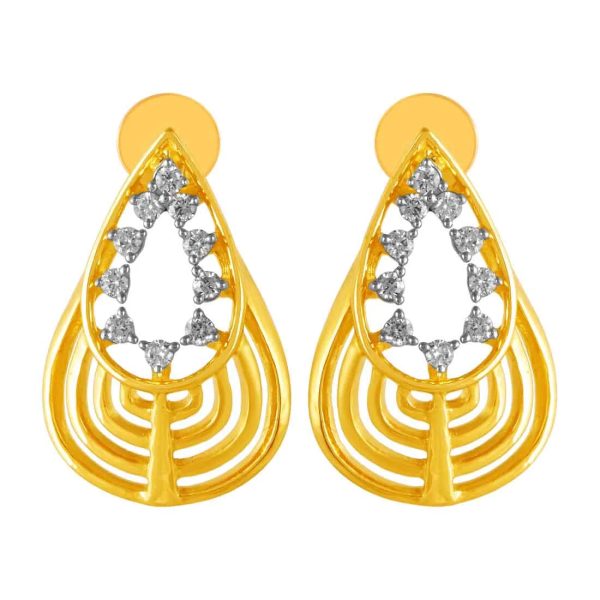 14KT (585) Yellow Gold & Diamond  Drop Shape Earrings Hot on Sale