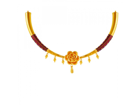 22k Flower Shaped Choker Necklace With A Dash Of Maroon Design. Fashion