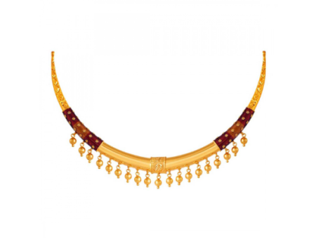 22k Gold Choker Necklace With Small Hanging Beads And Maroon Detailing Sale