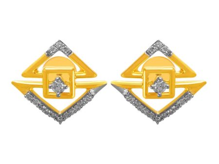 14KT (585) Yellow Gold & Diamond Graceful Unique Stud Earrings Online Hot Sale