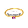 14K Diamond-studded Gold Ring With A Pink Rectangular Stone Set In The Centre on Sale