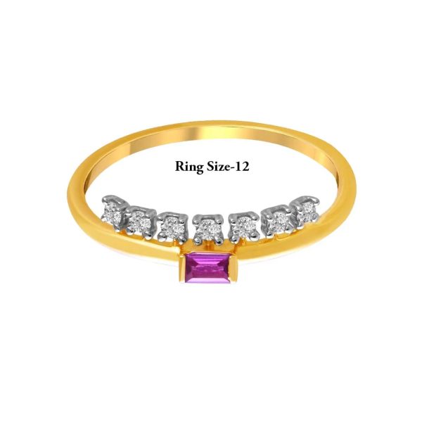 14K Diamond-studded Gold Ring With A Pink Rectangular Stone Set In The Centre on Sale