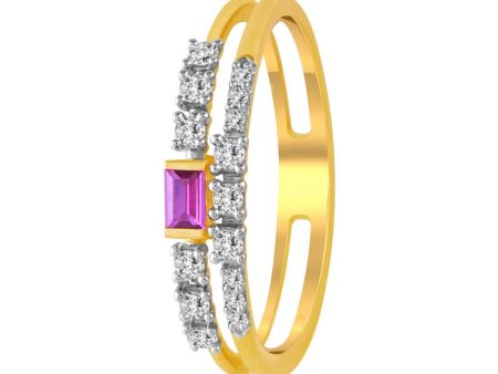 14K Diamond-studded Gold Ring With A Double Band Design And A Rectangular Ruby In The Centre Hot on Sale