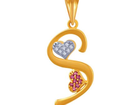 14k  s  Letter Two Hearts Purple Stones Gold Pendent Fashion