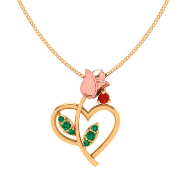 22k Floral Motif Heart-themed Green & Red Stone Studded Gold Pendant Supply