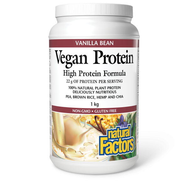 Natural Factors Vegan Protein High Protein Formula   1 kg Powder Vanilla Bean Fashion