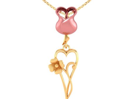 14 K  Pink Yellow And Elongated Heart Flower Pendant Online