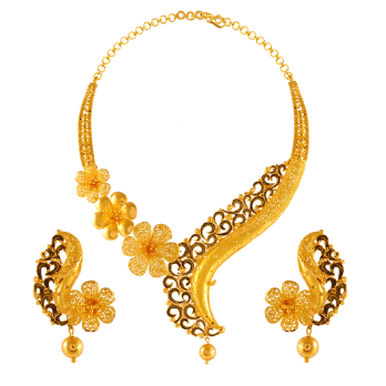 22k Gold Full Jewellery Set With Beautiful Curves And Floral Motifs For Cheap