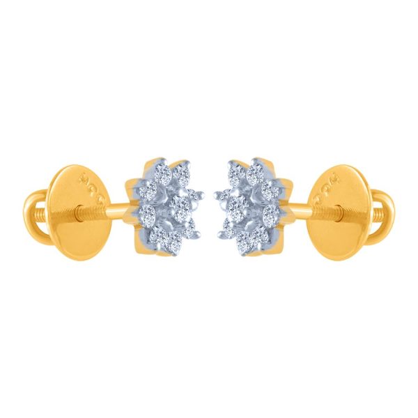 14k (585) Yellow Gold And Diamond Stud Earrings For Women Fashion