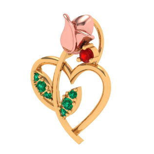 22k Floral Motif Heart-themed Green & Red Stone Studded Gold Pendant Supply