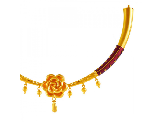 22k Flower Shaped Choker Necklace With A Dash Of Maroon Design. Fashion