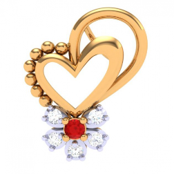 22k Diamond & Red -stone Studded Heart Gold Pendant Discount