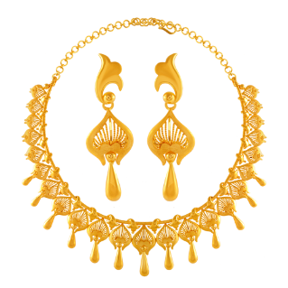 22k Necklace Earrings Set Carved With Unique Design Online now